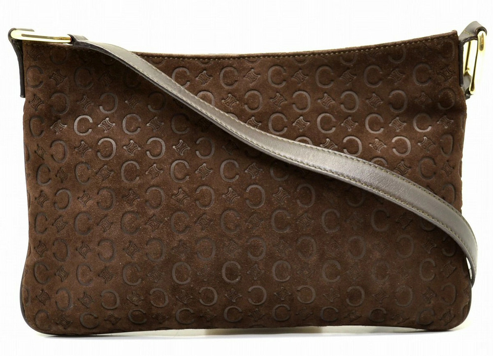 Celine C Blazon Macadam Hobo Bag Suede Leather Brown